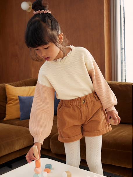Loose-Fitting Jumper with Fancy Collar for Girls rose beige+sweet pink 