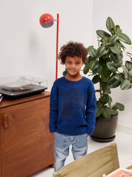 Marl Knit Jumper with Animation on the Front for Boys electric blue 
