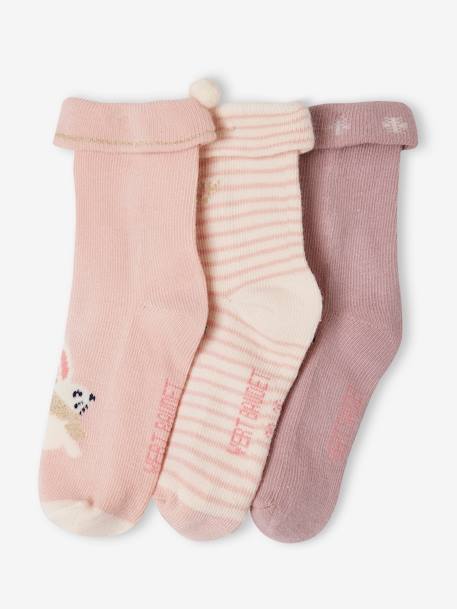 Christmas Gift Box: 3 Pairs of Socks for Baby Girls old rose 