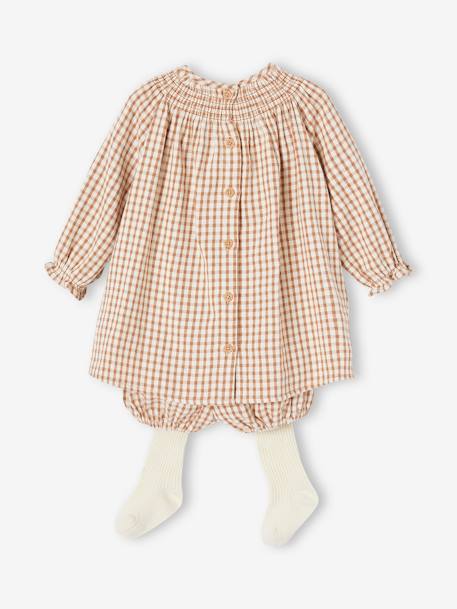 3-Piece Ensemble: Dress, Bloomers & Tights for Babies pecan nut 