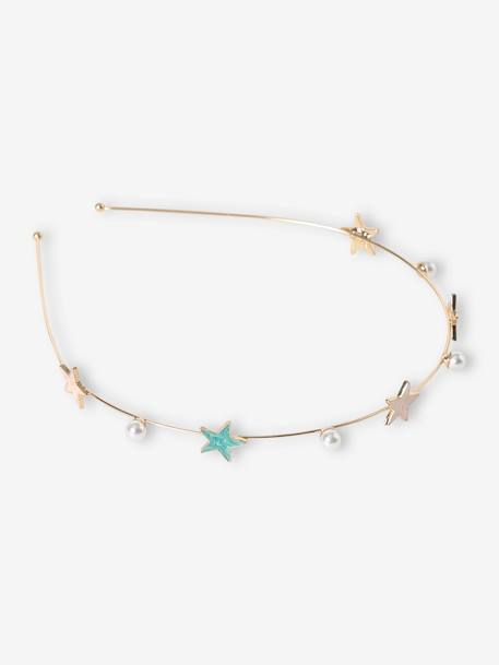 Alice Band with Stars & Pearls for Girls golden beige 