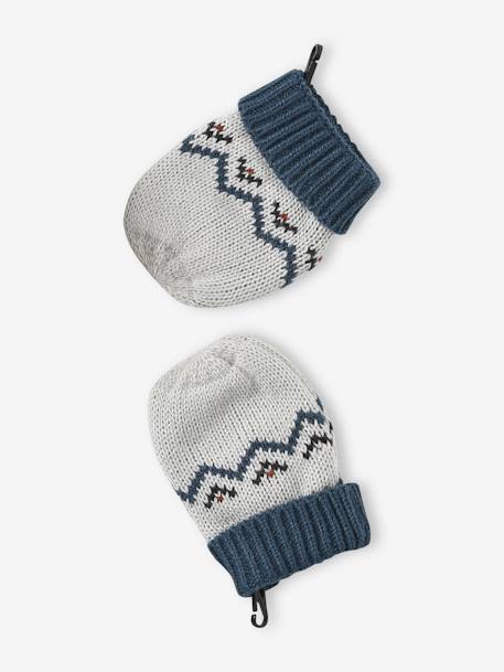 Jacquard Knit Beanie + Snood + Mittens Set for Baby Boys pearly grey 