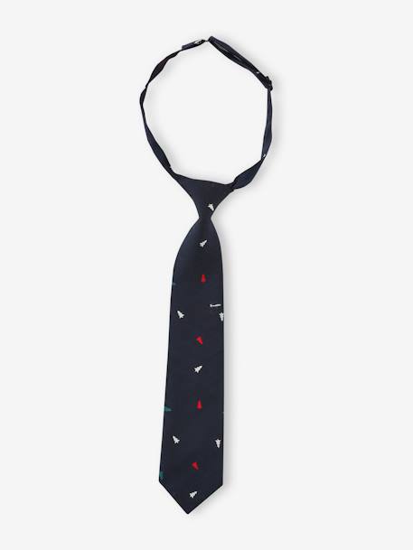 Christmas Tie with Christmas Tree Motifs for Boys navy blue 
