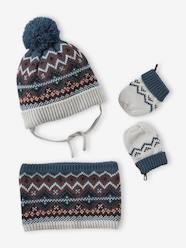 Jacquard Knit Beanie + Snood + Mittens Set for Baby Boys