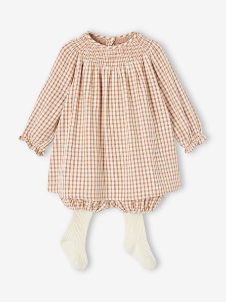 3-Piece Ensemble: Dress, Bloomers & Tights for Babies pecan nut 