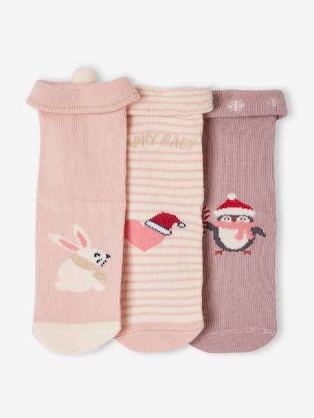 Christmas Gift Box: 3 Pairs of Socks for Baby Girls old rose 