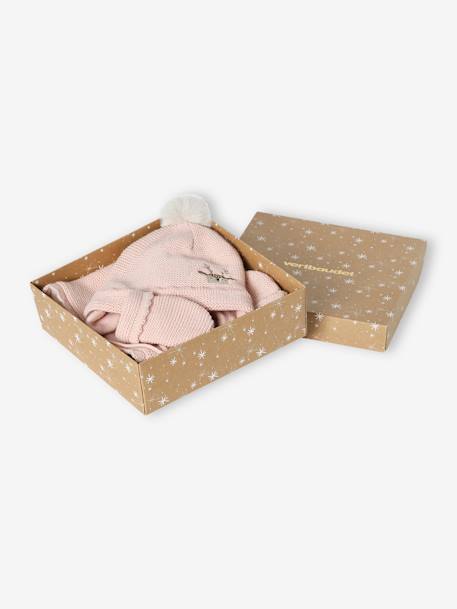 Christmas Gift Box with Beanie + Snood + Mittens for Baby Girls rosy 