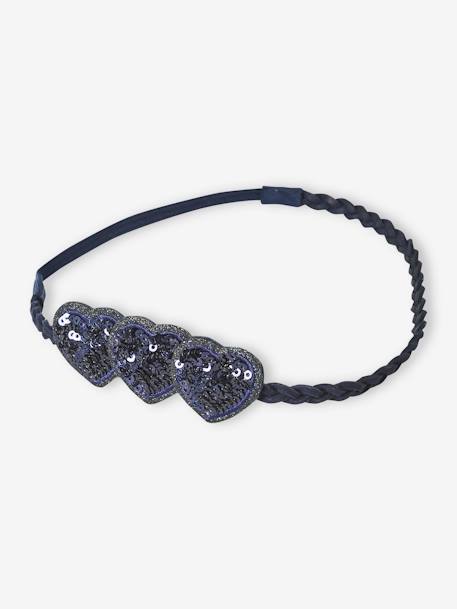 Headband with Sequin Heart for Girls navy blue 