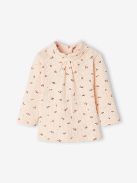 Polo Neck Rib Knit Top for Babies ecru+pale pink 
