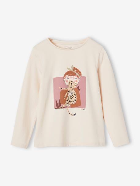 Long Sleeve Top with Muse Motif for Girls rose beige 