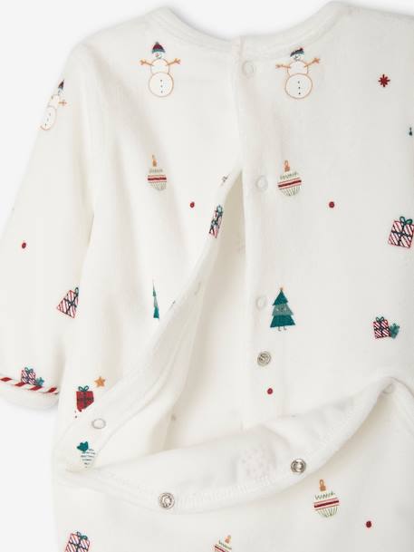 Christmas Special Gift Set: Velour Sleepsuit + Bib for Babies ecru 