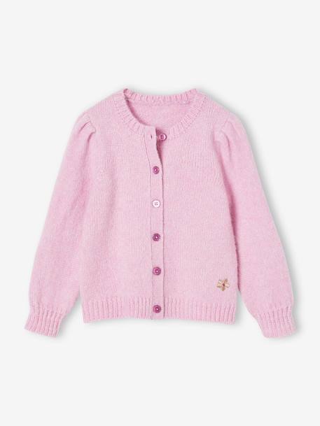 Soft Knit Cardigan with Gigot Sleeves for Girls lilac 