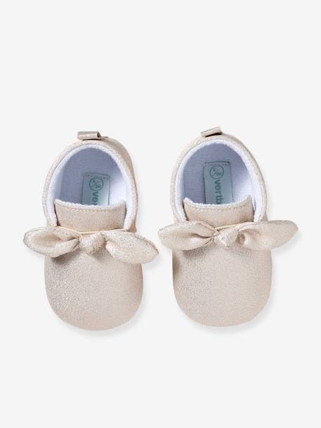 Soft Pram Shoes with Bow for Babies gold 