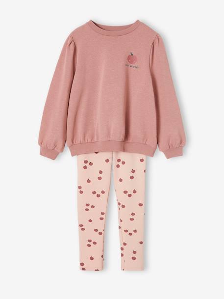 Sweatshirt + Printed Leggings Ensemble for Girls dusky pink+navy blue 