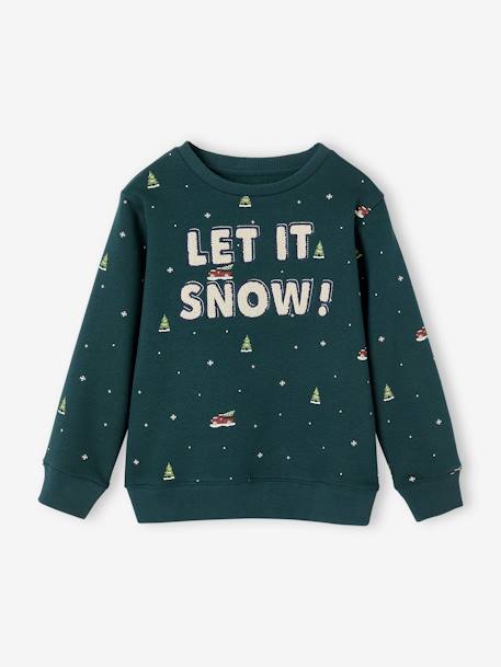 Christmas Sweatshirt with Message in Bouclé Knit for Boys green 