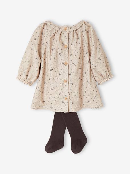 Corduroy Dress & Tights Combo for Babies clay beige 