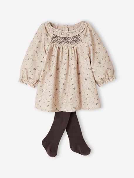 Corduroy Dress & Tights Combo for Babies clay beige 