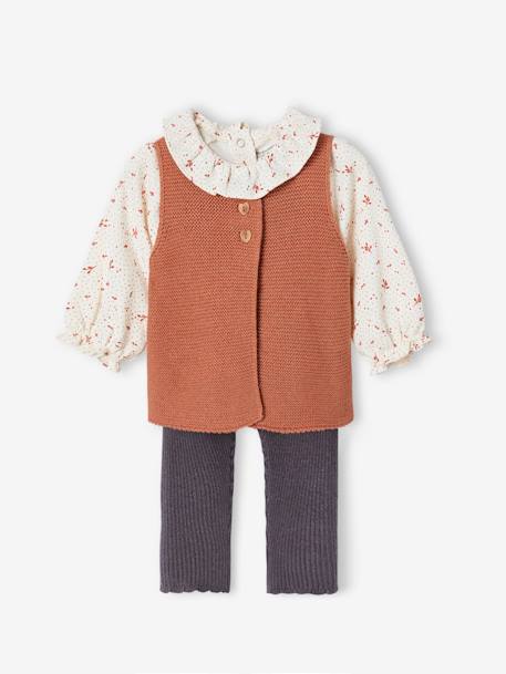 3-Piece Combo: Leggings + Waistcoat + Blouse for Babies tomato red 