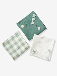 Nursery-Changing Mattresses & Nappy Accessories-Set of 3 Muslin Squares in Cotton Gauze, Dragon