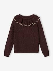Girls-Cardigans, Jumpers & Sweatshirts-Jumper with Ruffled Collar, Fancy Iridescent Knit for Girls