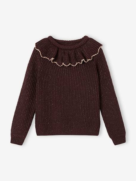 Jumper with Ruffled Collar, Fancy Iridescent Knit for Girls plum 