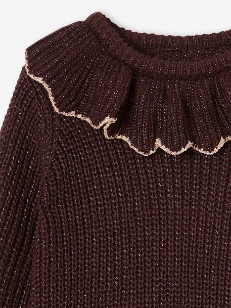 Jumper with Ruffled Collar, Fancy Iridescent Knit for Girls plum 