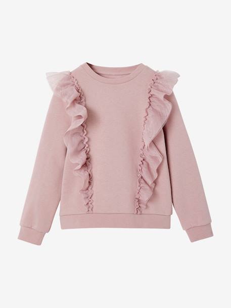 Sweatshirt with Ruffles in Glittery Tulle for Girls mauve 
