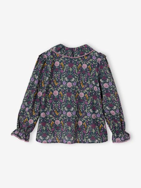 Ruffled Blouse with Enchanted Forest Motifs, for Girls printed green 