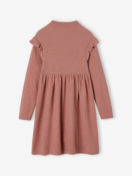 Knitted Dress with Ruffles for Girls dusky pink 