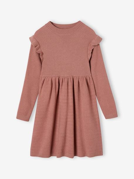 Knitted Dress with Ruffles for Girls dusky pink 