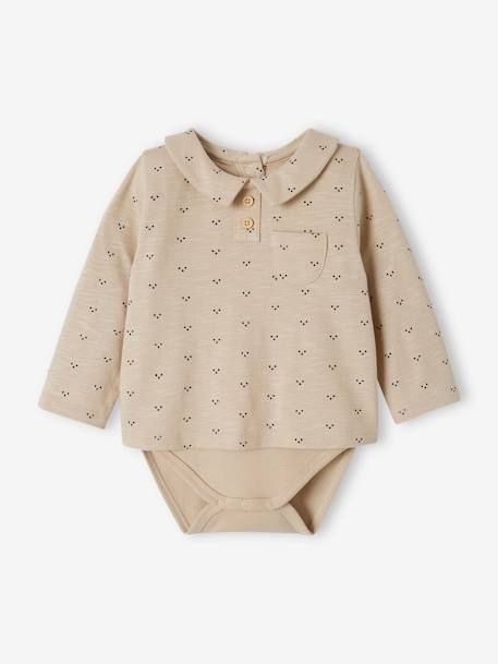 Long Sleeve Bodysuit Top with Collar, for Babies clay beige 