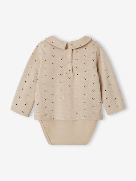 Long Sleeve Bodysuit Top with Collar, for Babies clay beige 