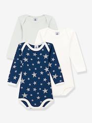 Pack of 3 Long Sleeve Bodysuits with Glow-in-the-Dark Stars, PETIT BATEAU