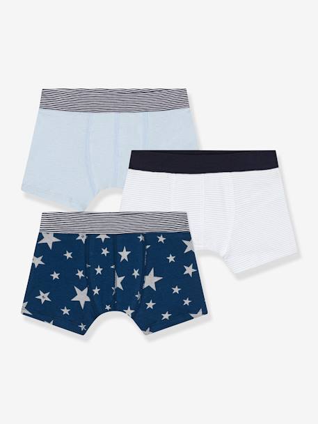 Pack of 3 Star Boxers in Cotton, PETIT BATEAU printed white 