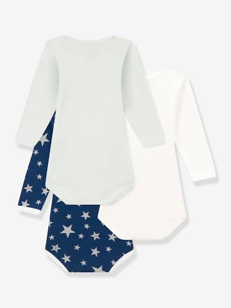 Pack of 3 Long Sleeve Bodysuits with Glow-in-the-Dark Stars, PETIT BATEAU white 