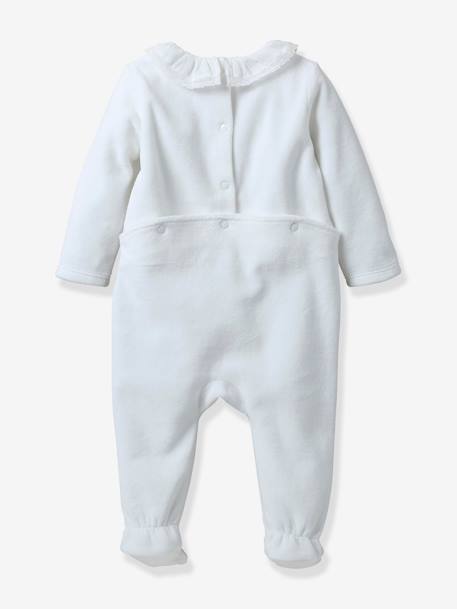 Sleepsuit in Embroidered Velour for Babies, CYRILLUS ecru 