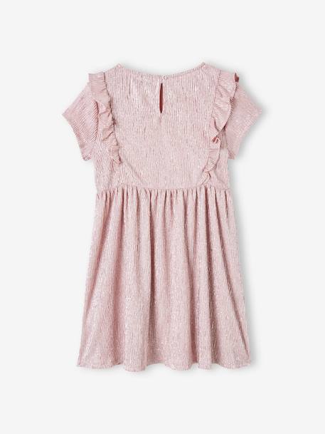 Occasion Wear Dress in Fancy Iridescent Fabric, for Girls pale pink+Shimmery Beige 