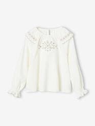Girls-Christmas Special Blouse with Embroidered Iridescent Flowers for Girls