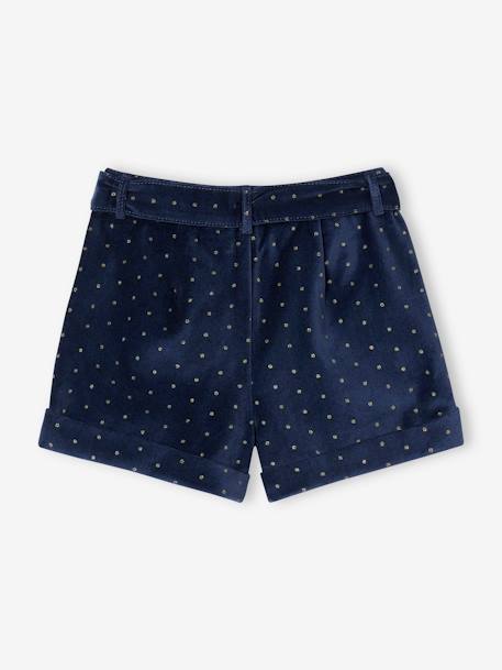 Fancy Shorts in Plain Velour, for Girls aubergine+navy blue+red 