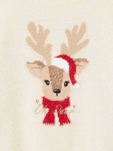 Christmas Gift Box with Jacquard Knit Reindeer Jumper + 2 Scrunchies for Girls ecru 