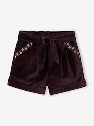 Girls-Shorts-Fancy Shorts in Plain Velour, for Girls