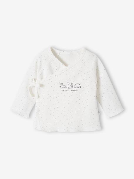 Wrap-Over Jacket in Organic Cotton for Newborn Baby ecru+printed white 