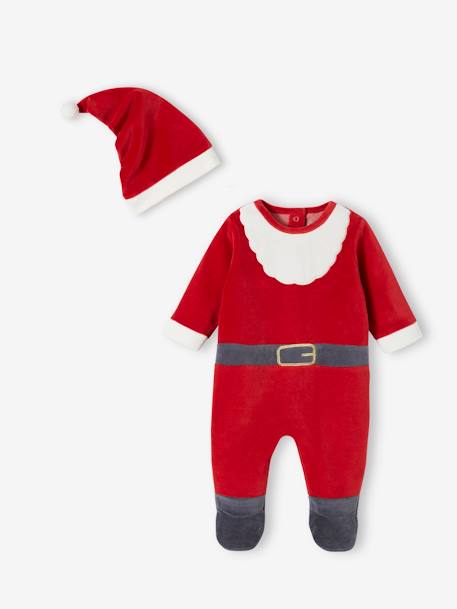 Christmas Velour Sleepsuit for Babies red 