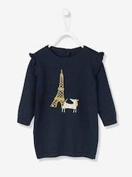 -Baby Knitted Dress with Dog Embroidery