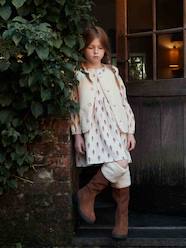Girls-Printed Velour Dress with Ruffles for Girls