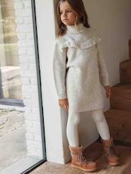 Knitted Dress Embellished with Fringes for Girls