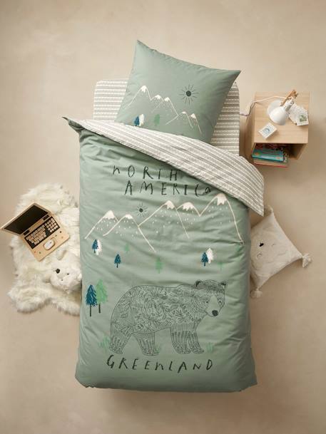 Children's Duvet Cover + Pillowcase Set, Nomad printed green 