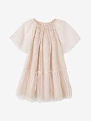 Occasion Wear Dress with Glittery Tulle & Butterfly Sleeves for Girls