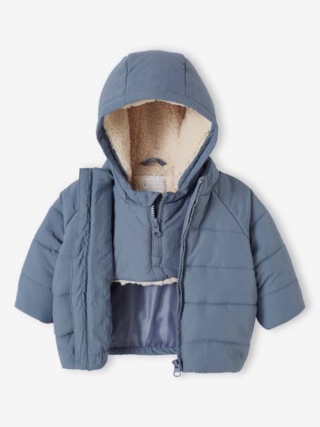 Padded Jacket with Removable Lined Hood for Babies grey blue 