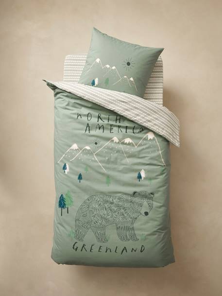 Children's Duvet Cover + Pillowcase Set, Nomad printed green 